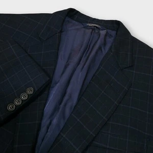 Brooks Brothers 1818 Madison x E. Thomas Mens Wool Blazer Navy Windowpane Sz 46R - Picture 1 of 18