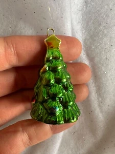 Mini Bone China Train Ornament Taiwan 1” Painted Porcelain Christmas Tree Green - Picture 1 of 5