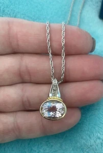 Schöne Avon 925 Sterling Silber / 14k Halskette mit rosa Amethyst Anhänger  - Bild 1 von 7