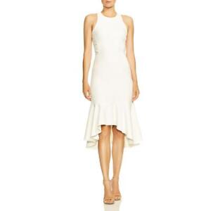 Halston Womens White Hi-Low Paneling Day to Night Flounce Dress 4 BHFO 5325