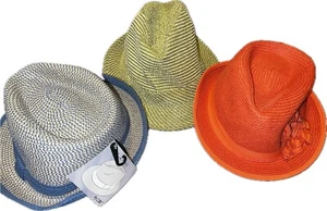 *SET OF 3* Fedora Trilby HAT Hats D&Y Wool Tweed & Summer Straw & Orange Green B - Picture 1 of 14