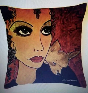 Dekokissen NEU Chihuahua Frau 20er Jahre UNIKAT 14 x 14 Designer Kunst Deko - Bild 1 von 1