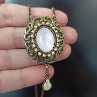 Collar Michal Negrin Rosa Pastel Ahumado Grande Cristal Victoriano Renacimiento Regalo Foto 1 de 4