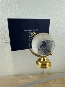 Vintage Miniatur Kristall Weltkugel Welt Briefbeschwerer Ständer Schreibtisch Ornament - Bild 1 von 7