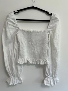 Reformation Clementine Linen Top Medium Smocked Old Money Chic Feminine White - Picture 1 of 8