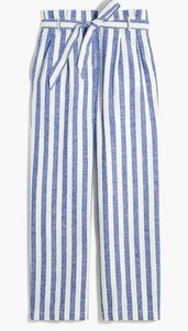 Pantalones bolsa de papel de algodón y lino a rayas J Crew talla 0 azul y blanco - Imagen 1 de 6