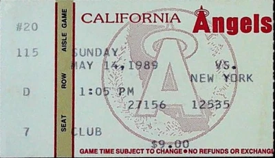 Boleto de béisbol MLB Chuck Finley Win #19 Angels New York Yankees 14/05/1989 Foto 1 de 2
