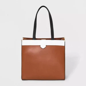 Target A New Day Large Boxy Tote Handbag New Day Brown White Purse Work Student - Picture 1 of 4