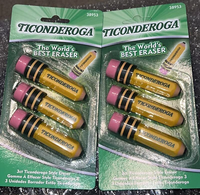 TICONDEROGA Erasers, Pencil Shaped, Latex-Free, Yellow, 2 (3packs) Unopened New - Image 1 of 4