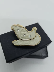 Lenox Porzellan Weihnachtsschlitten Anstecknadel Brosche 24kt Besatz Schmuck  - Bild 1 von 3