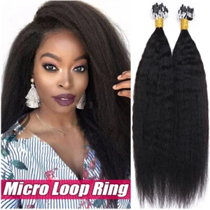 Kinky Straight Micro Links Loop Ring Beads Human Hair Extensions Pre bonded YAKI - Picture 1 of 14