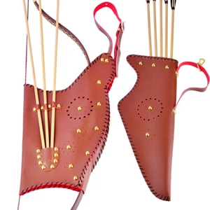 Traditional Recurve Bow Bag Arrow Quiver Leather Holder Waist Hip Longbow Target - Picture 1 of 17