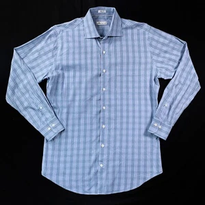 Peter Millar Button Up Shirt Men Large Blue Plaid Long Sleeve Casual Cotton - Picture 1 of 5