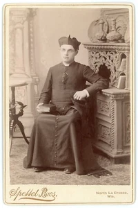 Cabinet Photo ~ N. La Crosse, Wisconsin, Seated Clergyman Wearing Biretta - Picture 1 of 2