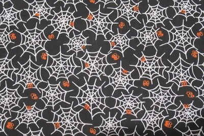 Tela 100% Algodón Yardage Halloween Blanco Araña Telas Naranja Ojos en Negro Foto 1 de 4