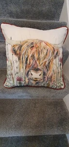 Voyage Maison Highland Cow - HANDMADE FILLED Large CUSHION Velvet Back and Piped - Picture 1 of 3