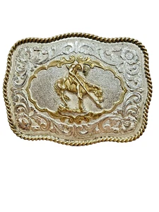 End Of The Trail Native American Mens Belt Buckle Crumrine Silverplate Cowboy - Picture 1 of 11