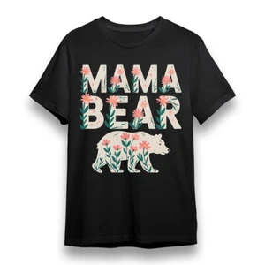 Damen T-Shirt mit Blumen Mama Bär Grafik schwarz 100% Baumwolle Oversize Tee - Bild 1 von 6