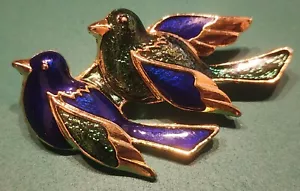 Broche Pájaro Esmalte Azul Verde Dos Pájaros Voladores Figura Tono Dorado Ajuste - Imagen 1 de 6