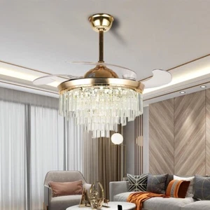 42 inch gold modern minimalist living room crystal invisible ceiling fan light - Picture 1 of 6
