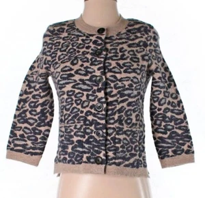 NWT Ann Taylor Black Tan Animal Print Super Warm Wool Alpaca Cardigan Size XS - Picture 1 of 6