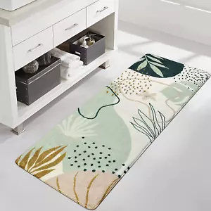 Bathroom Runner Rug Green Botanical Long Bath Mat Non-Slip Modern Boho Bath Rug - Picture 1 of 7