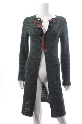 Prada Spring 2005 Runway Embellished Cotton-Knit Long Cardigan / Green/Brown - Image 1 of 4