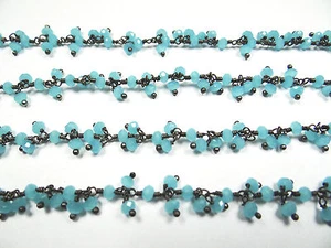 3,25 mm AQUA CALCEDONIA RACIMO NEGRO CHAPADO EN RODIO PIEDRA GEMA CADENA 27 - Imagen 1 de 1
