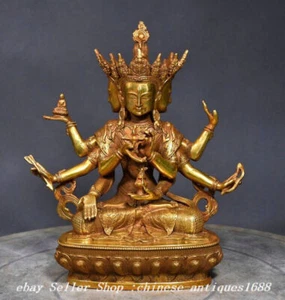 8,2 Zoll alte Tibet Bronze vergoldet 3 Köpfe 8 Arme Namgyalma Ushnishavijaya Buddha Statue - Bild 1 von 9