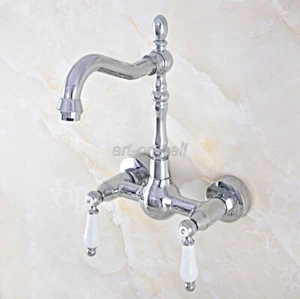 Bathroom Basin Sink Faucet Dual Handles Wall Mount Chrome Brass Mixer Tap anf563 - Picture 1 of 9