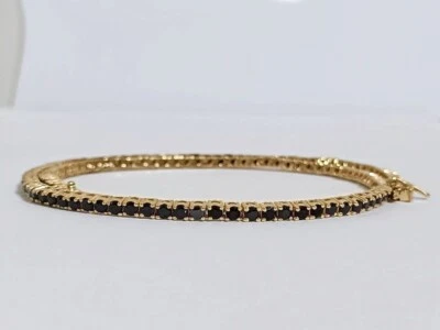 14K Yellow Gold Plated 6 Ct Round Lab Created Black Onyx Wedding Tennis Bracelet - Image 1 of 4