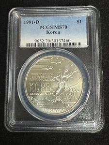 1991 D PCGS MS70 Korea Silver Dollar S$1 Commemorative - Picture 1 of 3