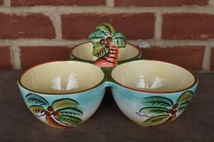 Clay Art COCONUT PALM TREES Ceramic 3 section Condiment Bowls - Picture 1 of 7