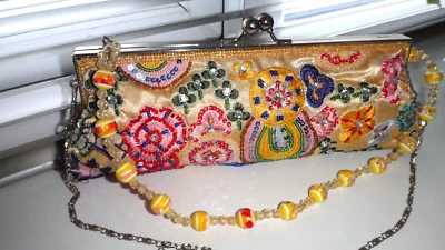 GORGEOUS BIJOUX TERNER YELLOW MIX EMBROIDERED&BEADED CLUTCH, SHOULDER BAG - Image 1 of 4