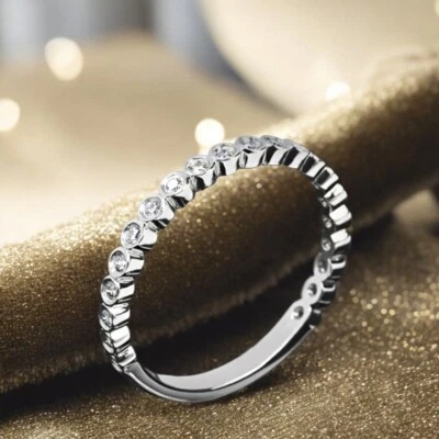 White Gold Engagement Band 14k  Lab Grown Round 1.00 Carat Diamond All Size 7 8 - Image 1 of 4