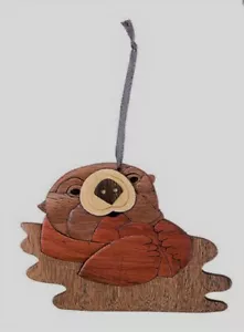 Otter Wooden Intarsia Handmade Handcrafted Hanging Ornament - Picture 1 of 1