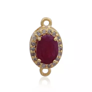 Hallazgo conector de joyería de plata esterlina 925 ovalado diamante de piedras preciosas rubí pavimentado - Imagen 1 de 3