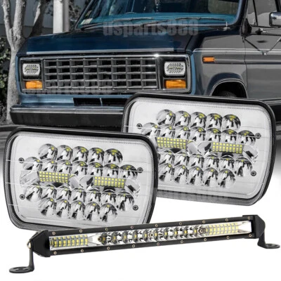 2x 5x7''7x6'' LED Headlights +10'' Light Bar Fit Ford E-150 E-250 2003-2014 Van - Image 1 of 4