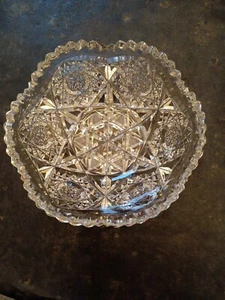 American Brilliant Deep Cut Crystal Glass 7” Fruit Serving Bowl Sawtooth  - Picture 1 of 9
