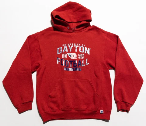 Dayton Flyers Football Hoodie Men's Medium Russell Athletic Red Pullover Cover