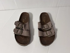 White Mountains Footbeds Brown Slide Suede Buckle Sandal Women Size 6 M - Picture 1 of 8