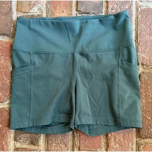 Yogalicious lux Womens High-Waisted Biker Shorts Green L Activewear phone pocket - Picture 1 of 7