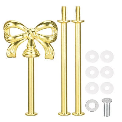 2 Sets Cake Tray Stand Handle Plate Hardware Fitting 3-Tiers Bow-Knot Gold - Image 1 of 4
