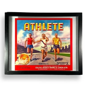 Vintage Obstkiste Etikett, gerahmt, Sportler, Orange und Zitrone Assn, Sportmotiv - Bild 1 von 7
