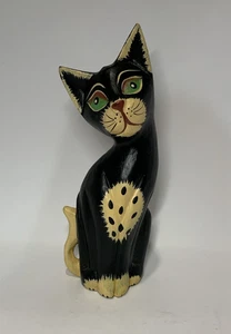 "Estatuillas decorativas de madera tallada escultura de gato vintage de 10"" raras" - Imagen 1 de 4