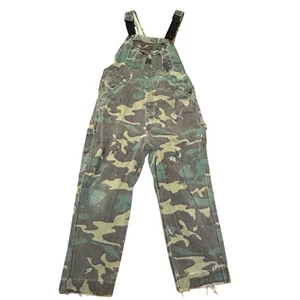 VTG Liberty Bib Overalls Men 40x27" Green Camo Hemmed Distressed Paint Ranch USA - Picture 1 of 20