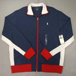 Polo Ralph Lauren Jacket Mens Large Navy Red White Full Zip Track Retro Style - Picture 1 of 8