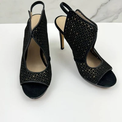 Sandalias para mujer Tory Burch Elinor de cuero gamuza recortadas negras talla 6 Foto 1 de 4