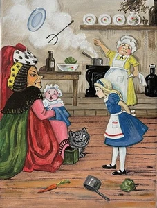 ACEO RYTA Alice In Wonderland print of painting Baby Kitchen Cheshire Cat Art - Picture 1 of 1