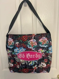 Ed Hardy Large Tote Bag Skulls and Roses with Wristlet  Pouch NWT - Picture 1 of 1